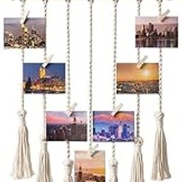 ecofynd Cotton Photo Display Wall Hanging Picture Organizer, Boho Aesthetic Home Decor with 10 Wooden Clips, Bohemian Frame for Bedroom Living Room Decorative Items (BH005)-13