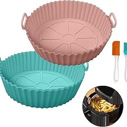 Air Fryer Liners Round Silicone Basket Baking Tray Pot with Ear Handles Nonstick Reusable Heat Resistant Cooking Oven Insert Accessories - Multicolor | 8 inch, Pack of 2-picture-10