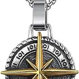 Silver Chain Pendant For Men Round Pendant Cross Compass Necklace Chain For Men Boys Men's Jewellery Pendant Necklace Accessories-image-71