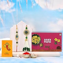 CraftVatika Rakhi Gifts for Brother and Bhabhi with Sweets - Premium Rakhi with Soanpapdi Gift Pack - Couple Bhaiya Bhabhi Pair - Rakhis for Rakshabandhan - Set of 2 - Rakshabandhan-image-44