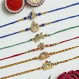 Perpetual Rakhi For Brother and Bhabhi Handcrafted Design Veera, Bhai, Krihsna Rakhi For Kids and Adults Pack Of 6 Best Gift Hamper Festive-06CA-31