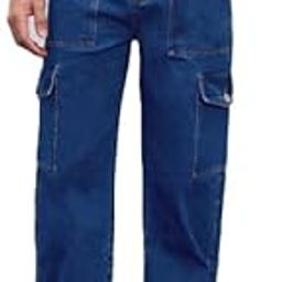 Men's Straight Fit Denim Cargo Pants – Casual Multi-Pocket Work Jeans-image-2