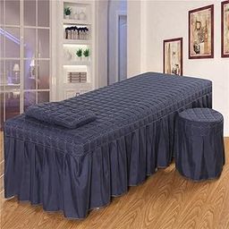 UJEAVETTE SPA Massage Table Linen Set Bed Skirt Pillow Case Stool Cover Dark Blue-S-picture-12