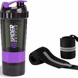 TRUE INDIAN Sports Combo of Protein Shaker Bottle 3 Storage Compartment Leak Proof with 1 Pair of Wrist Supported Band Gym & Fitness Kit 500ml (Purple)-5