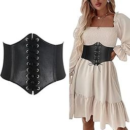 Wide Elastic Corset for Women and Girls Belt Lace Up Tied Vintage Inspired Waist Cincher PU Leather Belts-image-49