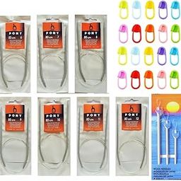 Artonezt 80cm Circular Knitting Needle with Soft Cable Size No. 6 to 12 + Locking Stitch Markers + Wool Needles DIY Crafts Knitting Needlework Sweater Needles Knitting Tools Accessories for Home-12