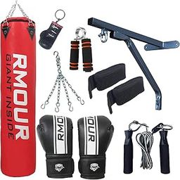 IWIN RMOUR PU Red Punch Bag for Boxing Training, UnFilled Heavy Bag Set with Punching Gloves, Chain, Wall Bracket, Kickboxing, Muay Thai, Karate, BJJ & Taekwondo (6 Feet), red Black-image-71