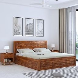 Ganpati Arts Italian Solid Sheesham Wood King Size Bed with Box Storage Wooden Double Bed Palang for Bedroom Home (Natural Finish)-image-38