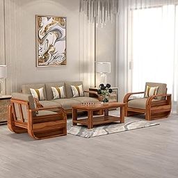 NATRAJ ART & CRAFT Sheesham Wood 5 Seater Sofa Set for Living Room Furniture Wooden Sofa Set 5 Seater for Home & Office (3+1+1 Sofa, Natural Teak Finish) | 5 Seater Wooden Sofa-image-51