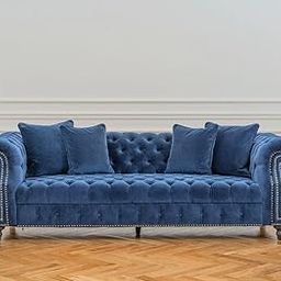 FOREMOST SOFA Solid Wood Classic 3 Seater Chesterfield Sofa Couch Chaise Lounge Sectional Sofa for Living Room Office Guest Room (Blue)-image-57