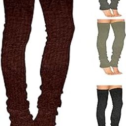 Woolen Warm Leg Warmers for Women Men Thick Fleece Winter Thermal Soft Long Leg Socks Knee Cover Brown 1 Pair-35