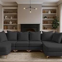 BRAXTON Kathy 8 Seater U Shape Sofa Set for Living Room (Black Colour Fabric) Premium Fabric Sofa-image-2