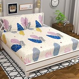 VAS COLLECTIONS Premium 3D Printed 144 TC Microfiber Double Bedsheet with 2 King Size Pillow Covers (90X90 Inches) Floral White, Blue & Grey-23