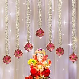 RR Crafts Pooja Room Mandir Decoration - Long Length Off-White Lotus Flower Hangings for Door and Home, Diwali Decor (Set of 7 Pcs), 127 cm-image-97