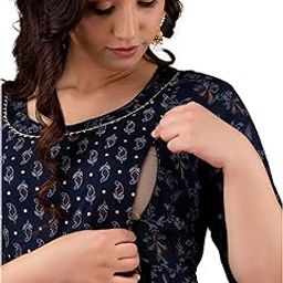 Krishna VASTRAM Women's Cotton Floral Printed Maternity Feeding Kurti with Zipper | Anarkali Kurti Style Maternity Gown & Feeding Dress for Women-picture-51