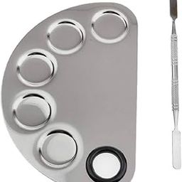 Stainless Steel Cosmetic 5 Dip Makeup Mixing Plate with Spatula Tool for Women (Silver)-13