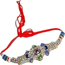 Traditional Rakhi Bracelet with Gold-Toned Beads, Stones and Thread.-image-78