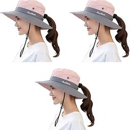 Hat for Women Stylish Wide Brim Sun Hats for Women Summer Beach Hat with Ponytail Hole UPF 50 Plus UV Protection Mesh Bucket Hats Packable Travel Cap Beach Boating Fishing Outdoor X 3 Pink-image-69