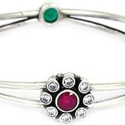 925 Sterling Silver Bangle/Bracelet, Essence Multistone Dual Layered Bangle,Well Stamped with 925,Traditional Silver Chudi, Handcrafted Silver Oxidized Bangle,Gift for Her-image-37