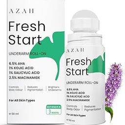 Azah Fresh Start Underarm Roll-On Deodorant For Women| 6.5% AHA, 1% Kojic & 1% Salicylic Acid, 2.5% Niacinamide| Controls Odor & Reduces Pigmentation| 0% Alcohol & 0% Aluminium| 50 ml-image-10
