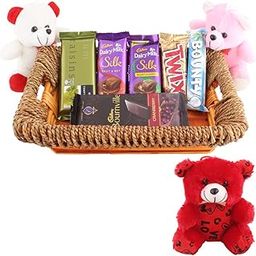 SFU E Com Wooden Basket Loaded With Chocolates And Teddy Bear | Valentine Teddy Bear With Chocolate Combo | Valentine Chocolate Hamper | 482-image-59