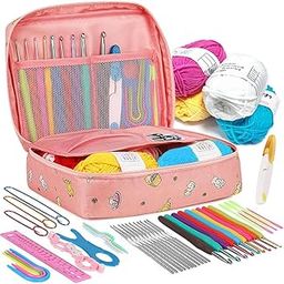 HASTHIP® Crochet Hook Set - 9 Sizes Full Set & 12 Sizes Lace Kit, Yarn Needles, Stitch Markers, Storage Bag for DIY Craft, Bag, Flowers, Shrug-0
