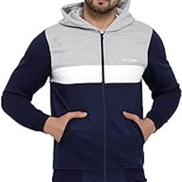 Men Full Sleeves Zipper Fleece Striped Hoodie(Navy::White::Light Grey Melange)-image-119