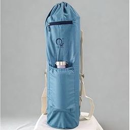 O2 Premium Yoga Mat Bag, 2 Pocket Basic Style with Water Bottle Pouch & Zipper Pocket, Adjustable Double Straps, Ocean Blue Cotton Canvas-image-70