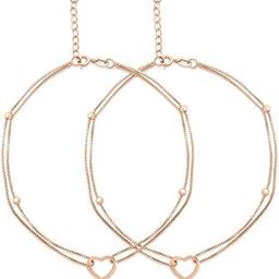 925 Sterling Silver Layered Rose Gold Plating Heart Anklet (Pair) | Gift for Women & Girls | With Certificate of Authenticity & 925 Hallmark-image-74