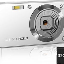 Digital Camera, 4K Ultra HD 56Mp Autofocus Camera, Digital Point and Shoot Camera with 20X Zoom Anti Shake, Video Camera with 32GB SD Card for Adults, Teens, Beginners(Silver), CDF5S-70