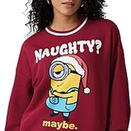 Minions: Naughty Women and Girls Long Sleeves Round Neck red Graphic Printed Cotton Blend Oversized Sweatshirts-image-72