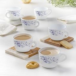 Larah by BOROSIL Silk Series Blue Eve Opalware Tea/Coffee Cups Set of 6 pcs 145 ml Each | Microwave & Dishwasher Safe, Bone-Ash Free | Crockery Set Ideal for Daily Use & Gifting, White-picture-19