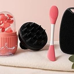 EVNYAN Silicone Body Scrubber For Bath and Face Cleaning Brush Multipurpose & Ice Cube Roll With Head Relief Massager Skin Care (Pack of 4) Multicolor-image-75