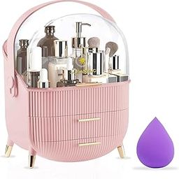 OCEANEVO Cosmetic Makeup Organizer Box for Women with Makeup Sponge, Dressing Table Storage Organizer with Drawer for Skincare, Perfume, Lipstick & Beauty Essentials | Model 2 – Pink-image-45