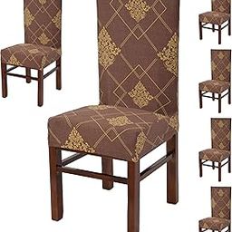 Yellow Weaves Elastic Stretchable Dining Chair Cover, Removable Washable Elastic Floral Printed Dining Chair Covers (Set of 6, Brown)-2