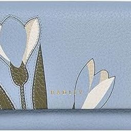London Oak Street Snowdrops Medium Flapover Leather Wallet, Pastel Blue, One Size, Bifold Wallet-image-39