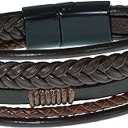 Leather Bracelet for Men - American Style Brown Genuine Leather Multi-Layer Braided Bracelet with 100% Stainless Steel Magnetic Buckle for Men & Boys-38