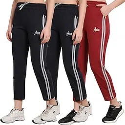anixa Cotton Style Pyjamas for Women & Girls Pack of 3 Side Pockets Gym Wear Track Pant-picture-9