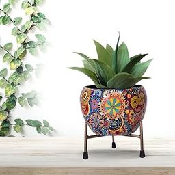 CINAGRO Metal Flower Vase Planter Pot with Iron Stand, Pots for Plants, Plant Pots for Home Decoration, Succulent Pot, Indoor Planter Garden Decor (Size: 6X6 inch) Style: Mandala Fusion Spectrum-picture-18