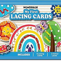 WONDRBOX Lacing Activity for Kids | Includes 8 Big Cardboard Cutouts and 2 Laces | Montessori Educational Toys Gifts for Kids Age 2 3 4 -Multi Color (Nature Lacing)-20