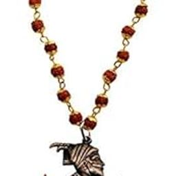 SKycart Chhatrapati Shivaji Maharaj Locket and Jay Bhavani Dhal with Rudraksha Mala Brown and Gold Alloy and Wood Pendant for Men-image-29