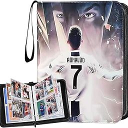 PATPAT® 400 Pockets Soccer Card Binder Autographed Cards Storage Bag Waterproof PU Cover Zipper Card Organzier Holder Multi Purpose Organizer Bag for Game Trade Cards,Collectible-26