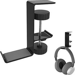 Headphone Stand Hanger Holder,Under Desk Alloy Headset Stand with Universal Fit for Gaming PC Accessories,Under Desk Clamp Hook Mount - Black-image-2