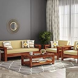 BN Furniture Woodn 5 Seater Sofa Set 3+1+1 for Home Living Room Hall (Honey Finish) - Brown-image-89