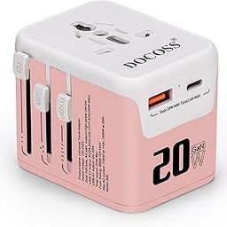 Docoss Fast Charging Universal Travel Adapter International All-in-One Adapter with Type C,QC 3.0,W/3.1A for UK,US,EU-Universal Plug Power Adapter (Pink-White)-1