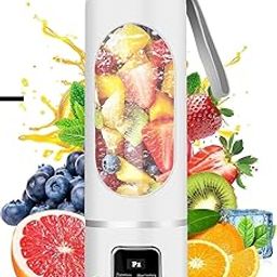 Turelar PortableBlender Electric Juicers Fruit Mixers USB Rechargeable Smoothie Mini Blender Personal Juicer 10 Blades 3 Gears With 1300 Mah Rechargeable Battery-Smoothie Juicer (White)-image-60