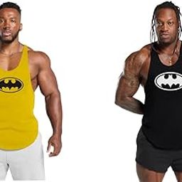 Gym Vest Workout Tank Top Set, 2 Pack, Men's Fitness Muscle Shirts Multicolour S M L XL XXL XXXL blackYELLOWYELLOw002Q001-image-81