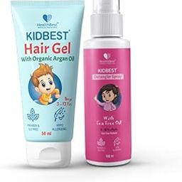 HealthBest Kidbest Unscented Hair Gel For All Types Of Hair (50Millilitre) & Kidbest Detangler Spray (100Millilitre) For 3-13 Years Kids|Combo Set-2