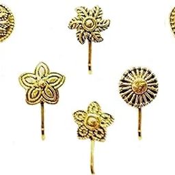 Fashions Clip on Pressing Oxidized nose pin and ring non piercing Golden Oxidised Jewellery For women & Girls-image-60