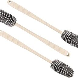 Kuber Industries Pack of 3 Long Handle Silicone Water Bottle Cleaning Brush | Baby Bottle Cleaning Brushes - Ideal for Feeding Bottles, Containers, Vases, & Glass | Handy Kitchen Items | Grey-image-45
